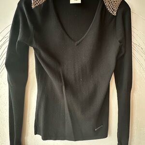 Vintage Gianni Versace Black Sweater with Metal Mesh Shoulders
